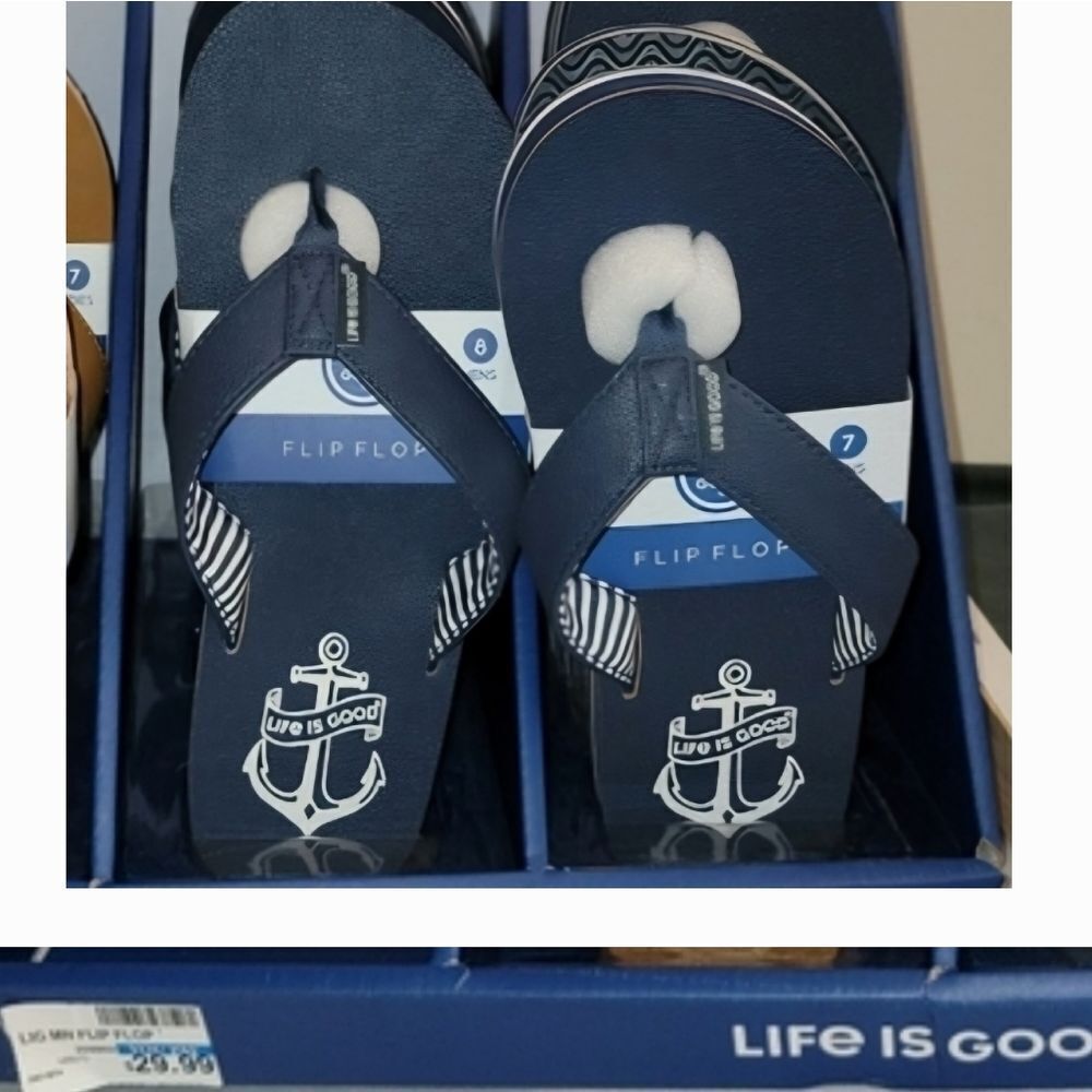 Life Is Good Blue w Nautical Anchor Sandals • Texture Sole • NEW • Sizes 7 8 9